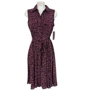 Nanette Lepore Cottagecore Floral Shirt Dress Midi Fit & FLare Pink Black 10